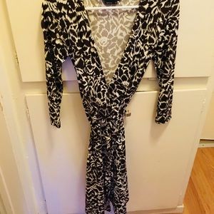 BCBG Fitted Waist Wrap Dress on breathable fabric